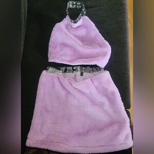 Fuzzy Lilac 2 piece halter top and mini skirt